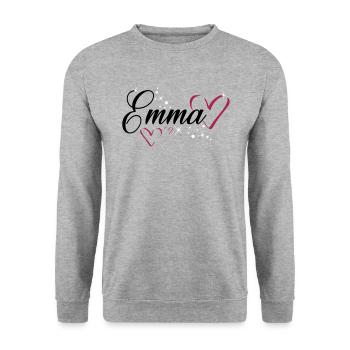 Emma surname first name - Unisex Sweatshirt - salt & pepper - Front - Alina (178cm) & Michal (187cm)