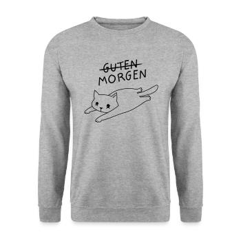Guten Morgen - Katze Morgenmuffel Langschläfer - Unisex Pullover - Weißgrau meliert - Vorne - Alina (178cm) & Michal (187cm)