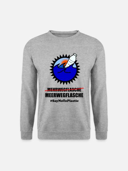 Plastik Spruch - Meerwegflasche Anti Plastik Shirt - Unisex Pullover - Weißgrau meliert