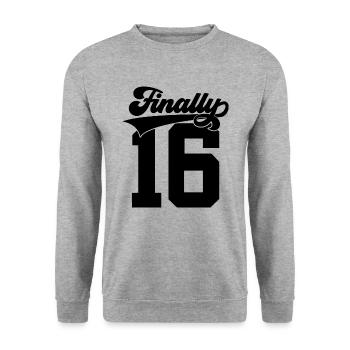 FINALLY 16 GEBURTSTAG COLLEGE - Unisex Pullover - Weißgrau meliert - Vorne - Alina (178cm) & Michal (187cm)