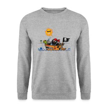 Pirat mit Schiff - Unisex Pullover - Weißgrau meliert - Vorne - Alina (178cm) & Michal (187cm)