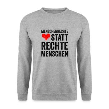 MENSCHENRECHTE STATT RECHTE MENSCHEN - Unisex Pullover - Weißgrau meliert - Vorne - Alina (178cm) & Michal (187cm)