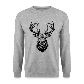 Hirsch - Unisex Pullover - Weißgrau meliert - Vorne - Alina (178cm) & Michal (187cm)