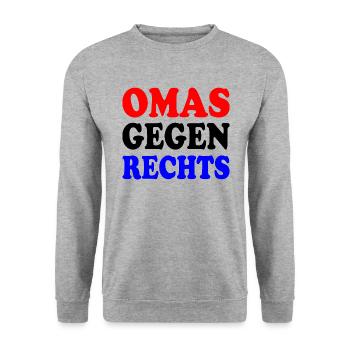 Omas gegen rechts - Unisex Pullover - Weißgrau meliert - Vorne - Alina (178cm) & Michal (187cm)