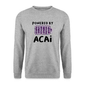 Powered by Acai - Acai Beere Superfood Vegan lila - Unisex Pullover - Weißgrau meliert - Vorne - Alina (178cm) & Michal (187cm)