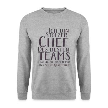 Stolzer Chef Boss Teamleiter Firma Geschenkt - Unisex Pullover - Weißgrau meliert - Vorne - Alina (178cm) & Michal (187cm)