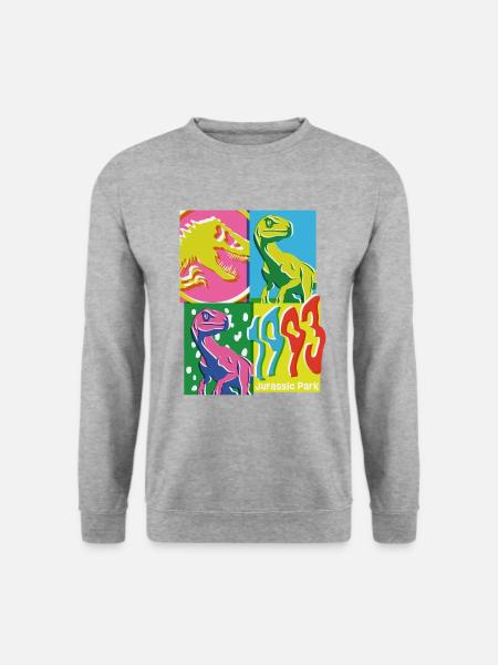 Jurassic Park 1993 Velociraptor Bunt - Unisex Pullover - Weißgrau meliert