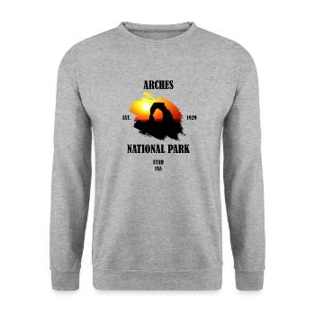 Arches Nationalpark Utah USA Steinbogen Geologie - Unisex Pullover - Weißgrau meliert - Vorne - Alina (178cm) & Michal (187cm)