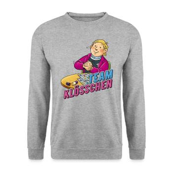TKKG Team Willi Klösschen - Unisex Pullover - Weißgrau meliert - Vorne - Alina (178cm) & Michal (187cm)