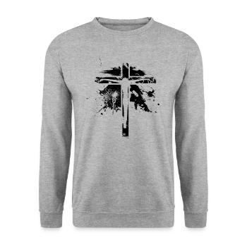 Jesus Kreuz - Christ - Unisex Pullover - Weißgrau meliert - Vorne - Alina (178cm) & Michal (187cm)