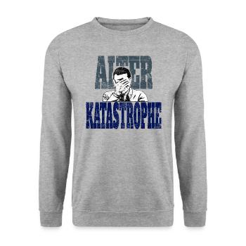 Alter Katastrophe für graue Shirts - Unisex Pullover - Weißgrau meliert - Vorne - Alina (178cm) & Michal (187cm)