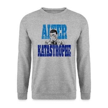Alter Katastrophe für weiße Shirts - Unisex Pullover - Weißgrau meliert - Vorne - Alina (178cm) & Michal (187cm)