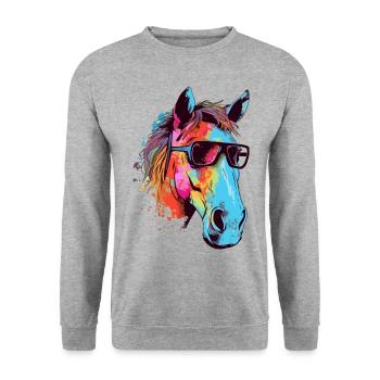 Rene das Pferd - Unisex Pullover - Weißgrau meliert - Vorne - Alina (178cm) & Michal (187cm)