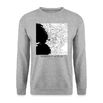 MARSEILLE en PLAN § - Sweat-shirt Unisexe - gris chiné - Devant - Alina (178cm) & Michal (187cm)