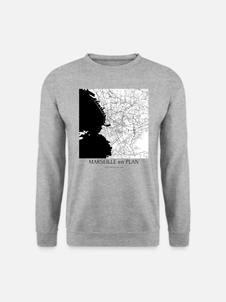 MARSEILLE en PLAN § - Sweat-shirt Unisexe - gris chiné