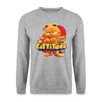 Garfield Cattitude Cooles Design - Unisex Pullover - Weißgrau meliert - Vorne - Alina (178cm) & Michal (187cm)