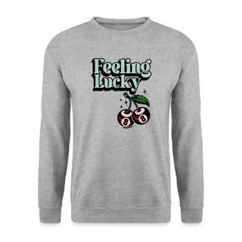 Glückskirschen Feeling Lucky Glück im Retro Look - Unisex Pullover - Weißgrau meliert - Vorne - Alina (178cm) & Michal (187cm)
