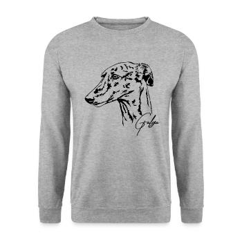 GALGA Portrait Greyhounds Wilsigns - Unisex Sweatshirt - salt & pepper - Front - Alina (178cm) & Michal (187cm)