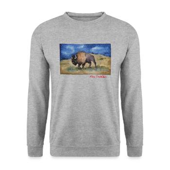 Bison - watercolor print - Unisex Sweatshirt - salt & pepper - Front - Alina (178cm) & Michal (187cm)