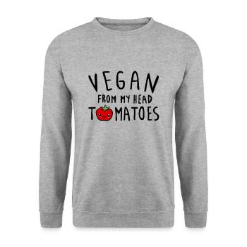 Vegan Tomato Bio Gemüse - Unisex Pullover - Weißgrau meliert - Vorne - Alina (178cm) & Michal (187cm)