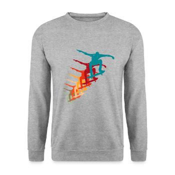 Skateboard Ollie Skater Retro Vintage - Unisex Pullover - Weißgrau meliert - Vorne - Alina (178cm) & Michal (187cm)