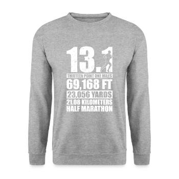 Halbmarathon 13,1 Meilen - Unisex Pullover - Weißgrau meliert - Vorne - Alina (178cm) & Michal (187cm)