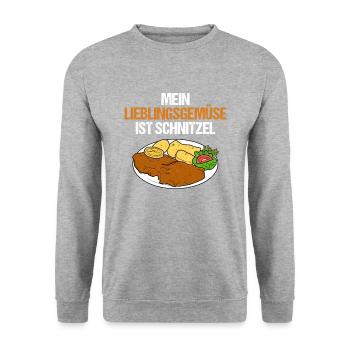 Mein Lieblingsgemüse Ist Schnitzel Fleischer - Unisex Pullover - Weißgrau meliert - Vorne - Alina (178cm) & Michal (187cm)