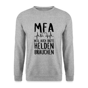 MFA Arzthelferin Medizinische Fachangestellte - Unisex Pullover - Weißgrau meliert - Vorne - Alina (178cm) & Michal (187cm)