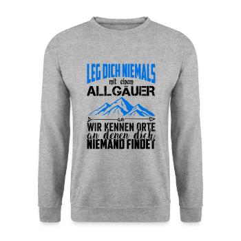 Allgäu Allgäuer Oberbayern Alpen Geschenkidee - Unisex Pullover - Weißgrau meliert - Vorne - Alina (178cm) & Michal (187cm)