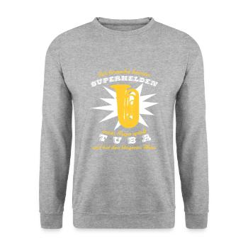 Superheldtubapapa - Unisex Pullover - Weißgrau meliert - Vorne - Alina (178cm) & Michal (187cm)