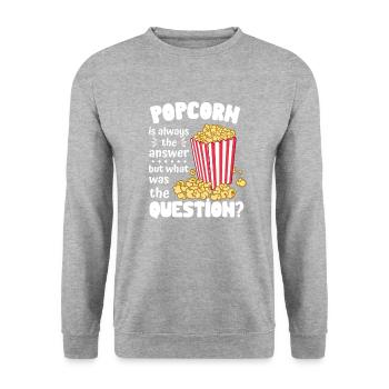 Popcorn ist immer die Antwort Finger Food Snack - Unisex Pullover - Weißgrau meliert - Vorne - Alina (178cm) & Michal (187cm)