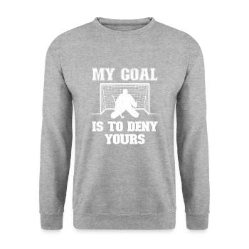 Lustiger Spruch Hockey Torhüter Feldhockey-Torwart - Unisex Pullover - Weißgrau meliert - Vorne - Alina (178cm) & Michal (187cm)