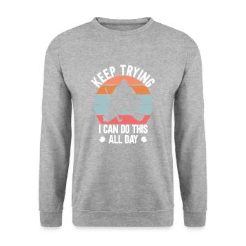 Feldhockey Torwart Zitat Keep Trying Goal Keeper - Unisex Pullover - Weißgrau meliert - Vorne - Alina (178cm) & Michal (187cm)