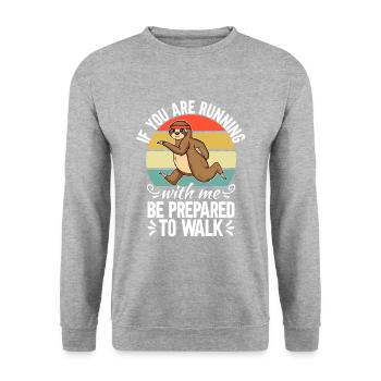 Langsam Laufen Joggen - Slow Runner - Unisex Pullover - Weißgrau meliert - Vorne - Alina (178cm) & Michal (187cm)