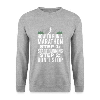 Lustig Marathon Motivation Lauftraining - Unisex Pullover - Weißgrau meliert - Vorne - Alina (178cm) & Michal (187cm)