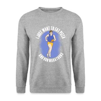 Pizza Und Marathon Läufer Laufen - Unisex Pullover - Weißgrau meliert - Vorne - Alina (178cm) & Michal (187cm)