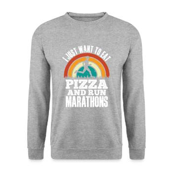 Pizza Und Marathon Läufer Laufen - Unisex Pullover - Weißgrau meliert - Vorne - Alina (178cm) & Michal (187cm)