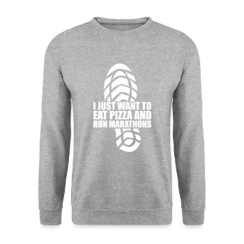 Pizza Und Marathon Läufer Laufen - Unisex Pullover - Weißgrau meliert - Vorne - Alina (178cm) & Michal (187cm)