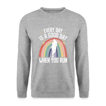 Jeder Tag ist ein guter Tag, wenn du läufst - - Unisex Pullover - Weißgrau meliert - Vorne - Alina (178cm) & Michal (187cm)