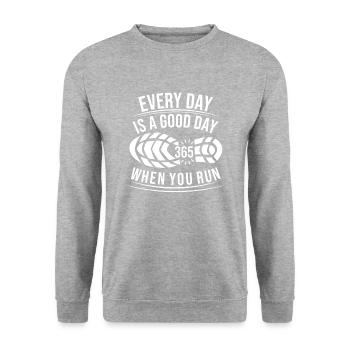 Jeder Tag ist ein guter Tag, wenn du läufst - - Unisex Pullover - Weißgrau meliert - Vorne - Alina (178cm) & Michal (187cm)