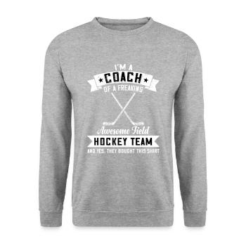 Trainer einer verdammt guten Feldhockeymannschaft - Unisex Pullover - Weißgrau meliert - Vorne - Alina (178cm) & Michal (187cm)