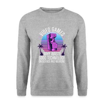Videospielautomat Arcade Retro Video Games - Unisex Pullover - Weißgrau meliert - Vorne - Alina (178cm) & Michal (187cm)