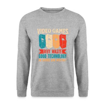 Videospielautomat Arcade Retro Video Games - Unisex Pullover - Weißgrau meliert - Vorne - Alina (178cm) & Michal (187cm)