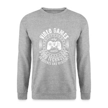 Retro Videospiele Spruch - Klassische Videospiele - Unisex Pullover - Weißgrau meliert - Vorne - Alina (178cm) & Michal (187cm)