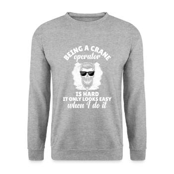 Kranführer Kran Kranführer Spruch - Unisex Pullover - Weißgrau meliert - Vorne - Alina (178cm) & Michal (187cm)