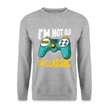 Video Games Spruch Classic Zocken - Unisex Pullover - Weißgrau meliert - Vorne - Alina (178cm) & Michal (187cm)