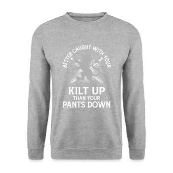 Schottenrock Kilt Spruch Schottland Highlands - Unisex Pullover - Weißgrau meliert - Vorne - Alina (178cm) & Michal (187cm)
