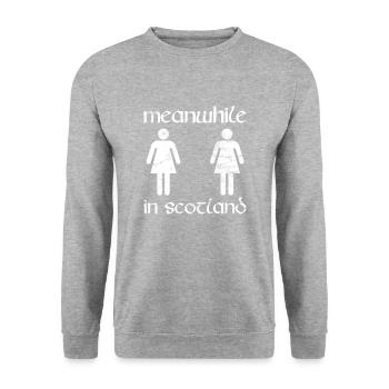 Schottisches Toilettenschild Schottland Kilt Rock - Unisex Pullover - Weißgrau meliert - Vorne - Alina (178cm) & Michal (187cm)