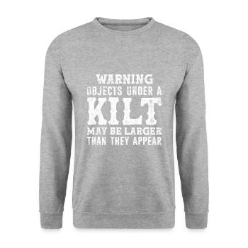 Lustiger Schottenrock Kilt Spruch Für Kilt Herren - Unisex Pullover - Weißgrau meliert - Vorne - Alina (178cm) & Michal (187cm)