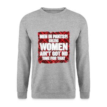 Kilt Männer Spruch Schottenrock - Unisex Pullover - Weißgrau meliert - Vorne - Alina (178cm) & Michal (187cm)